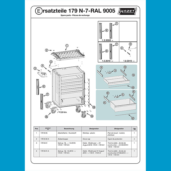 179N-7-RAL9005 7段ツールトロリー ブラック
