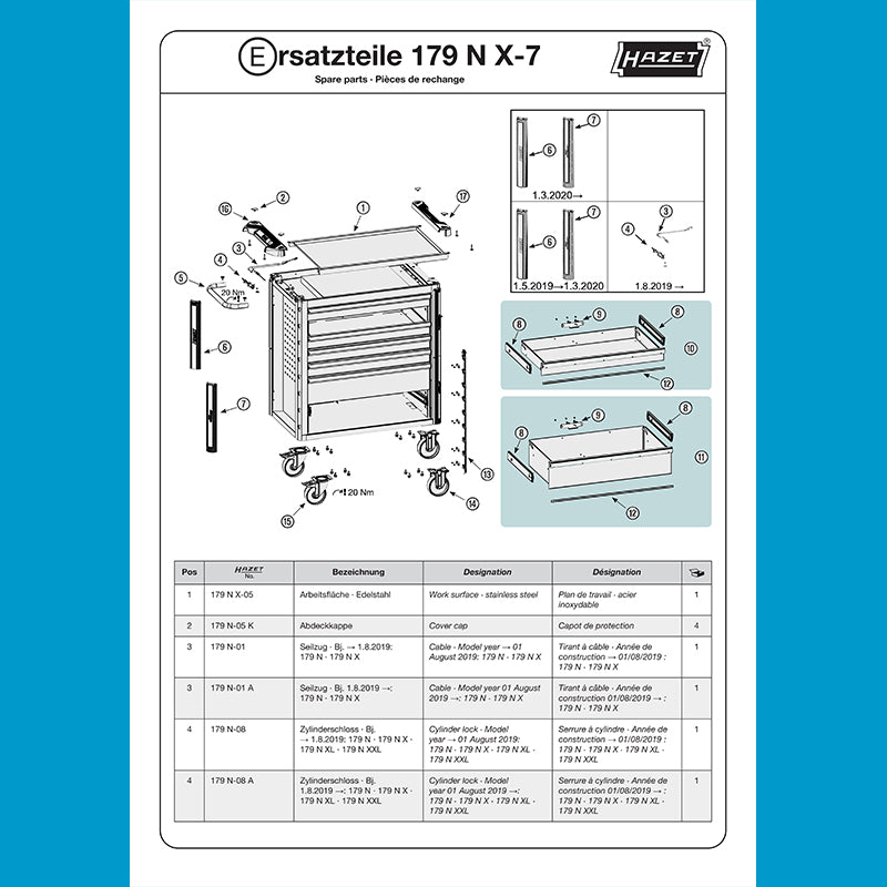 179NX-7 ツールトロリー 7段 ステンレストップ