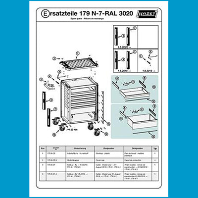 179N-7-RAL3020 7段ツールトロリー レッド