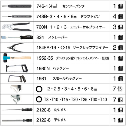 111/116 ツールキャビネット 壁掛け 工具詰め合わせセット