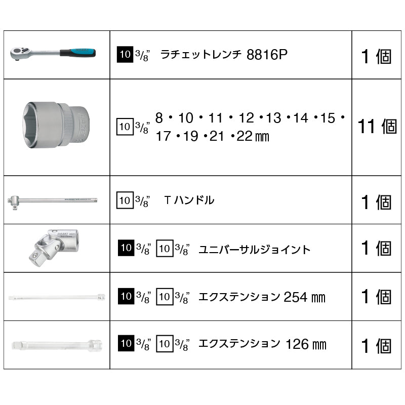 880N-1 ソケットセット 3/8ドライブ角 8816P